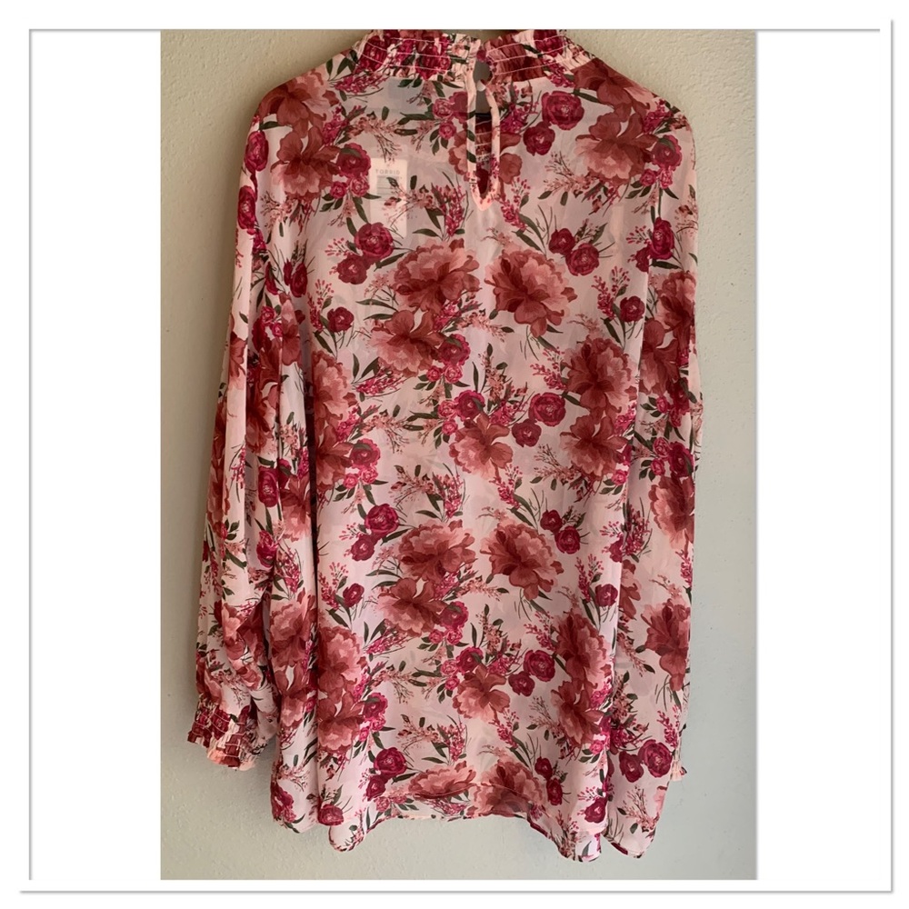Torrid Chiffon Smocked Mock Neck Blouse Long Sleeve Pink Mauve Size 6X New - Picture 5 of 11
